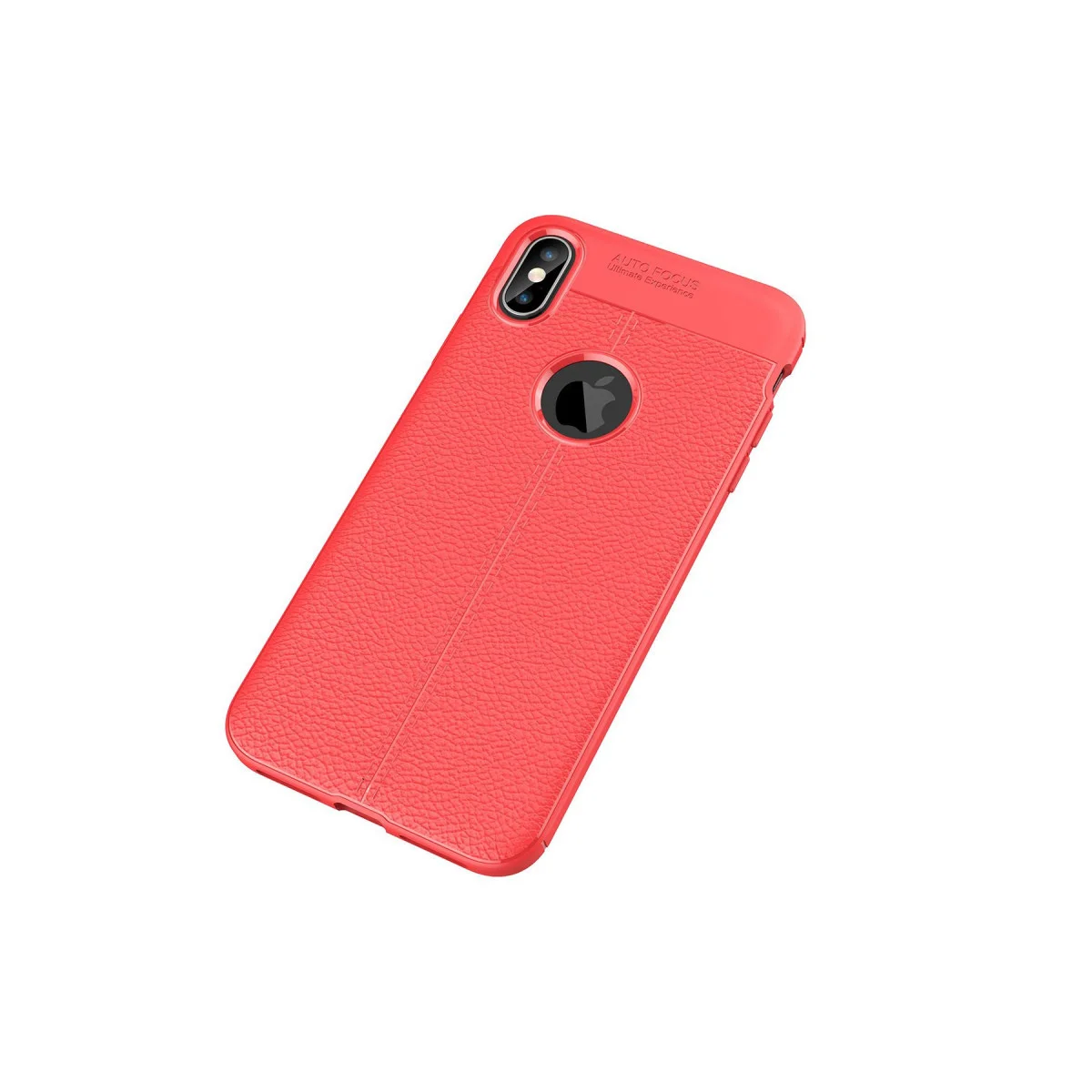 iPhone X Auto Focus Kılıf - Kırmızı Deri Dokulu ve Yüksek Darbe Korumalı