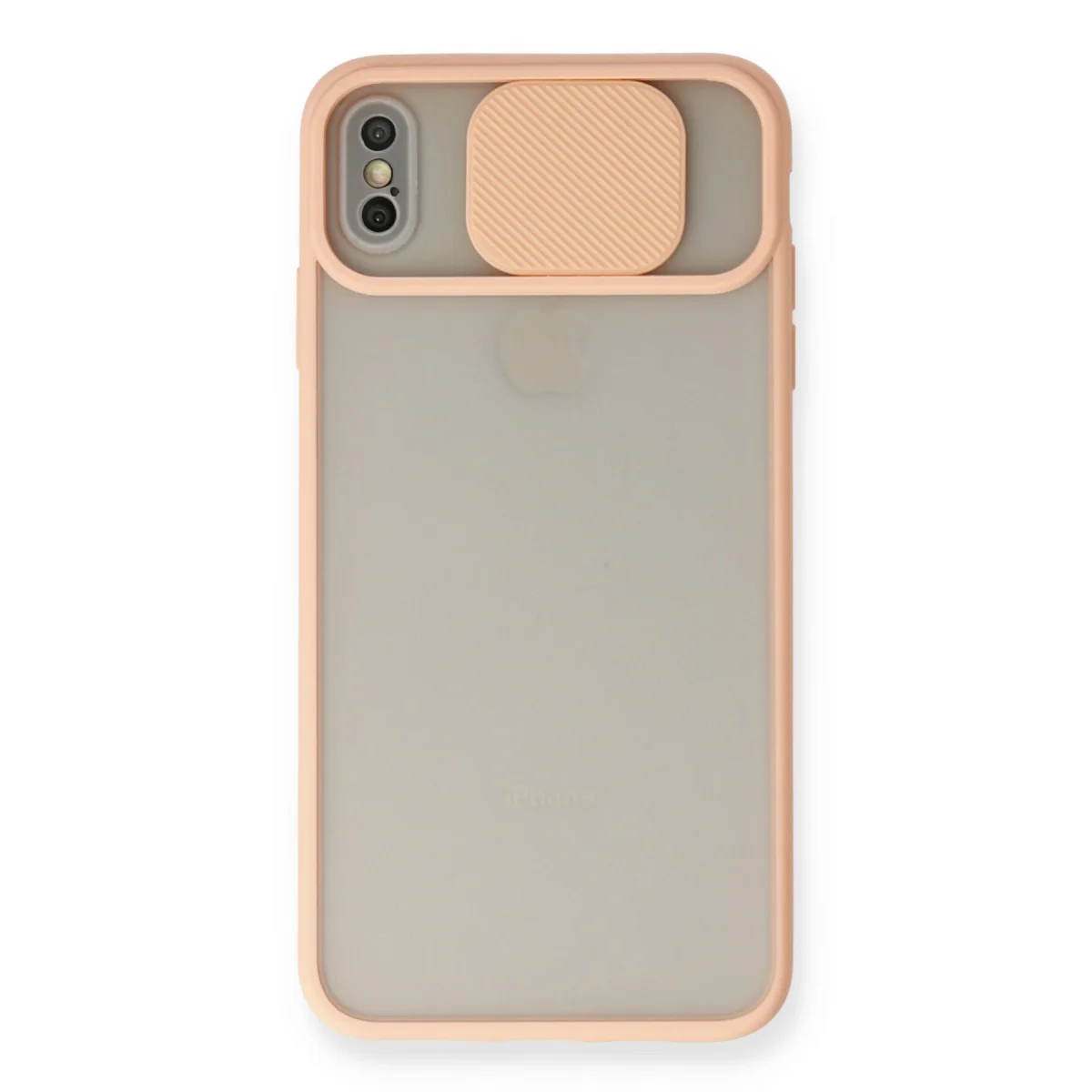 iPhone X Buzlu Kamera Sürgülü Silikon Kılıf Pembe