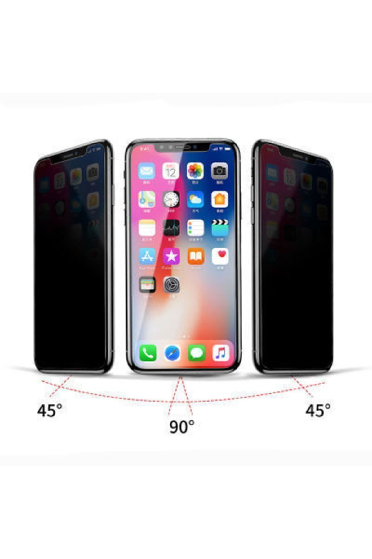 Mcasering İphone X Hayalet Cam 9D Gizli Ekran Koruyucu Cam Tam Kaplama Siya