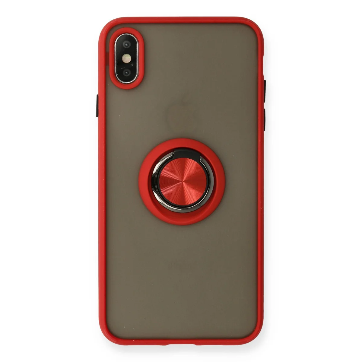 iPhone X Montreal Yüzüklü Kırmızı Silikon Kılıf - Ekran Koruması ve Metal Stand