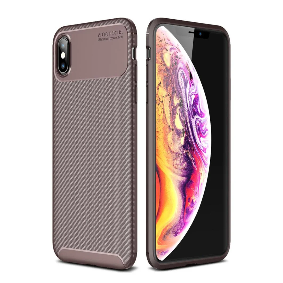 iPhone XS Max Auto Focus Karbon Kapak - Kahverengi ve Pürüzsüz Koruma