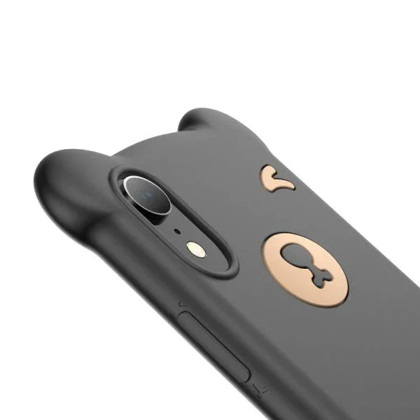 iPhone XS Max Ayı Figürlü Soft Silikon Kılıf - Sevimli 3D Tasarım