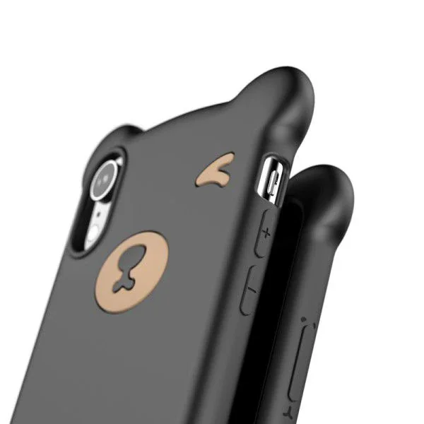 iPhone XS Max Ayı Figürlü Soft Silikon Kılıf - Sevimli 3D Tasarım