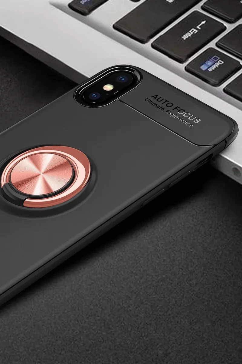 iPhone XS Max ile Uyumlu Range Yüzüklü Silikon Kılıf - Siyah/Gold