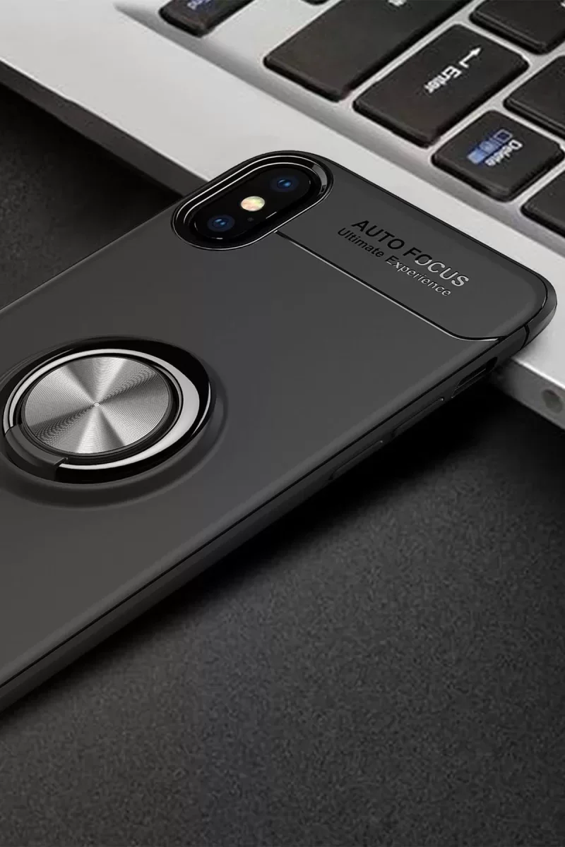 iPhone XS Max ile Uyumlu Kılıf Range Yüzüklü Silikon - Siyah