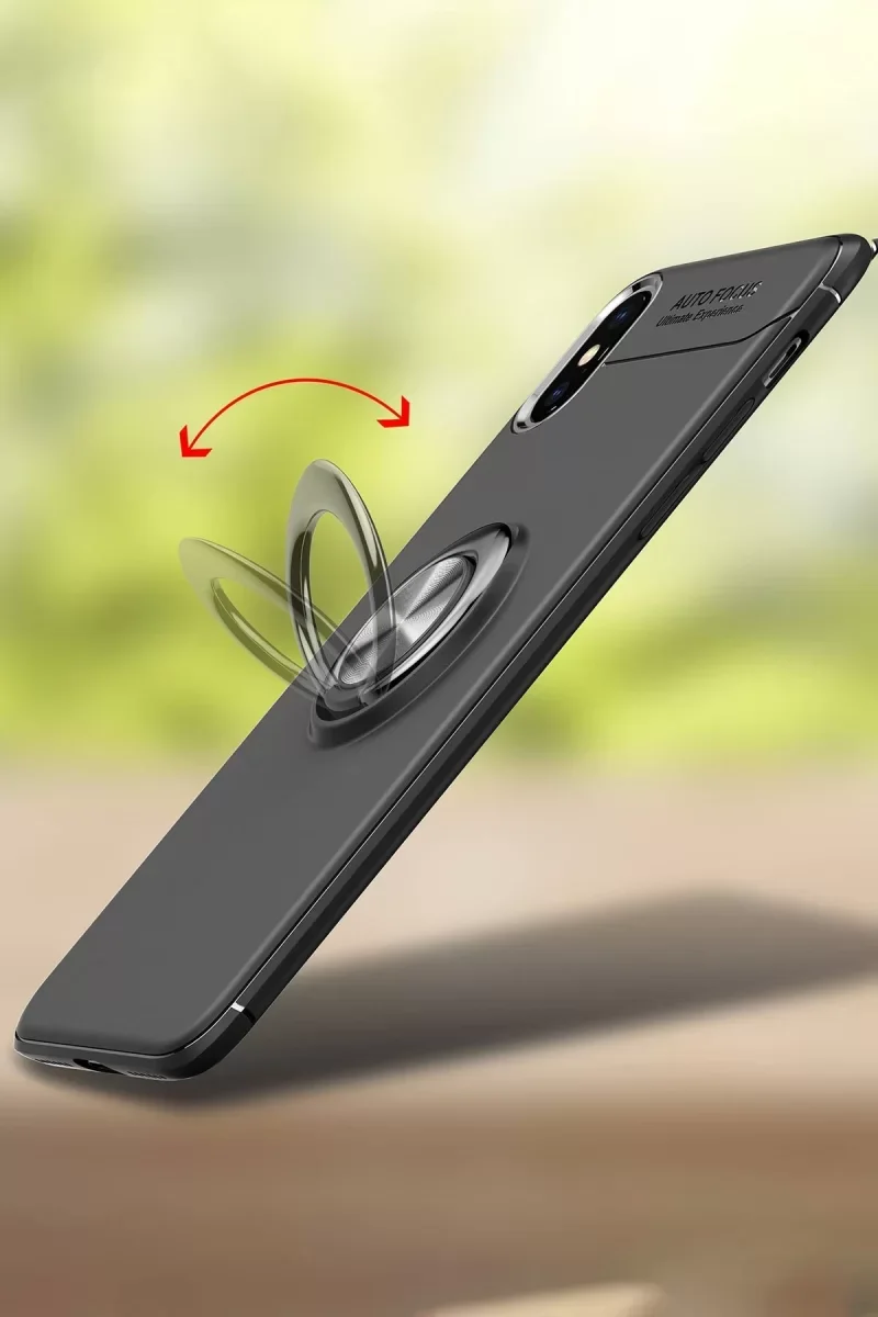 iPhone XS Max ile Uyumlu Range Yüzüklü Silikon Kılıf - Siyah/Gold
