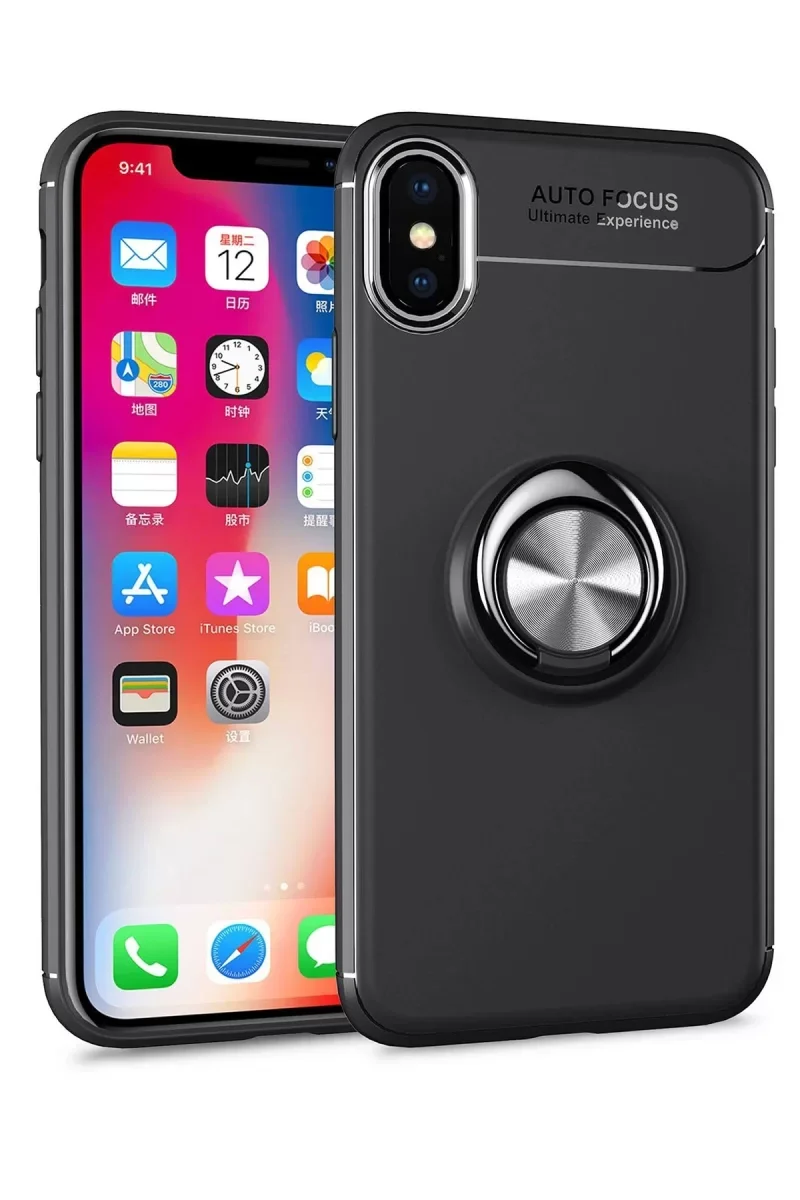 iPhone XS Max ile Uyumlu Kılıf Range Yüzüklü Silikon - Siyah