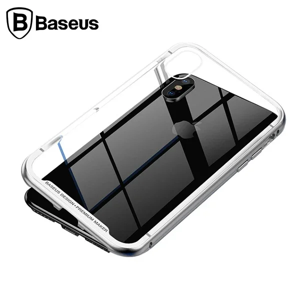 iPhone XS Max Manyetik Metal Frame Kılıf - Tempered Glass Arka Kısım ve 360° Koruma