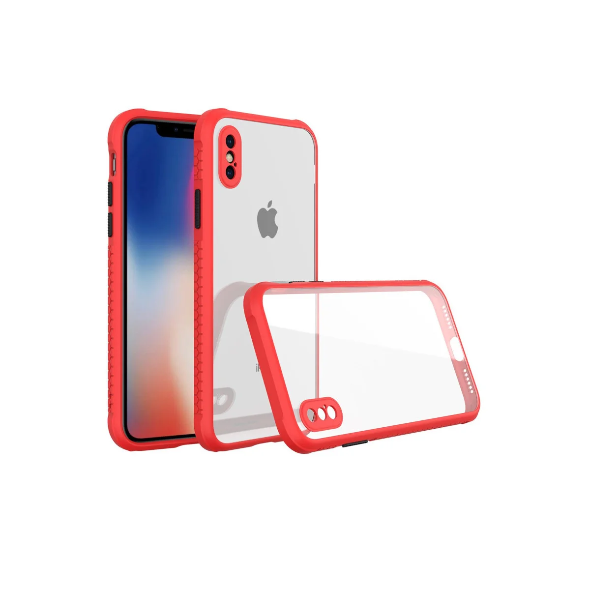 iPhone XS Max Miami Şeffaf Silikon Kılıf - Kırmızı