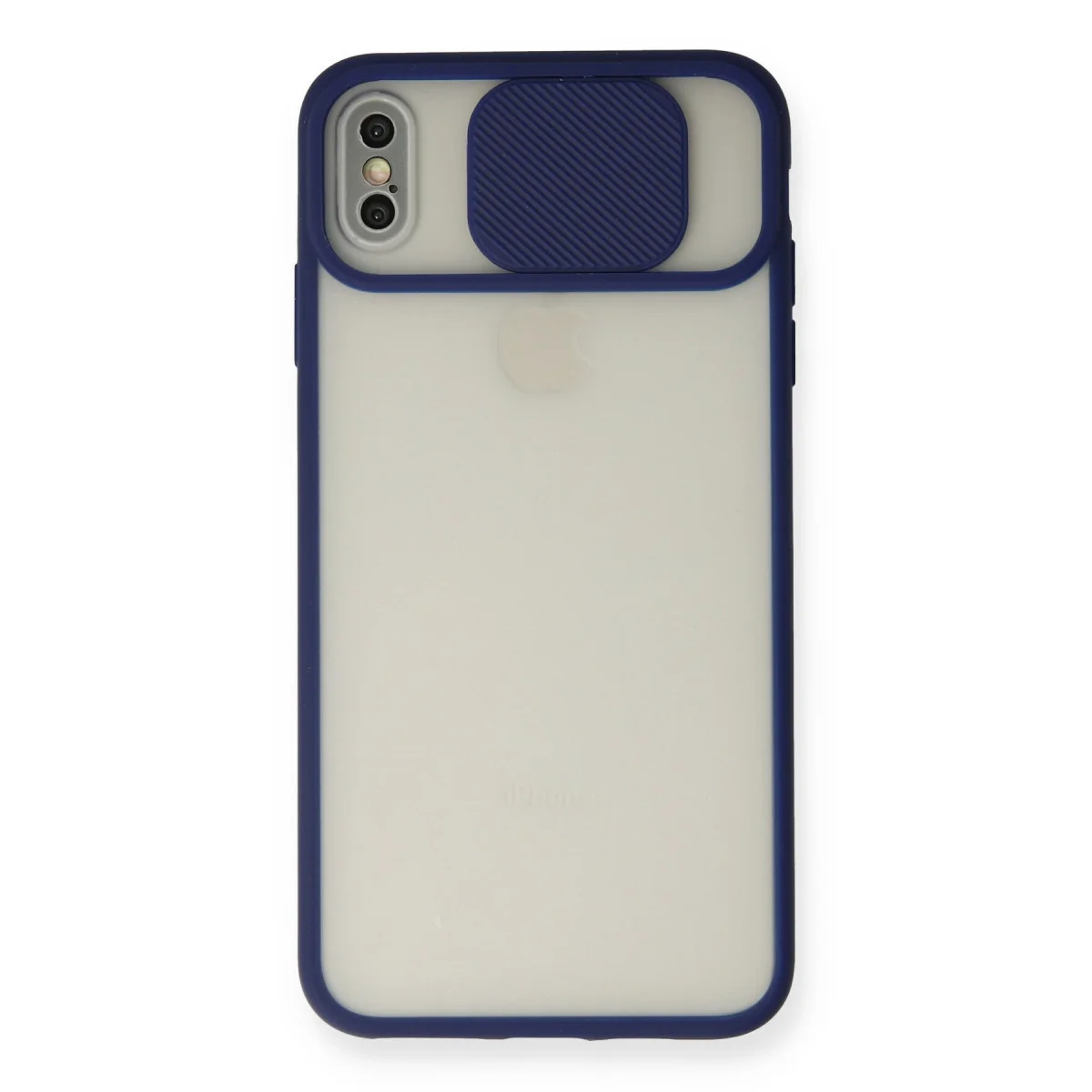 iPhone XS Max Palm Buzlu Kamera Sürgülü Silikon Kılıf - Lacivert