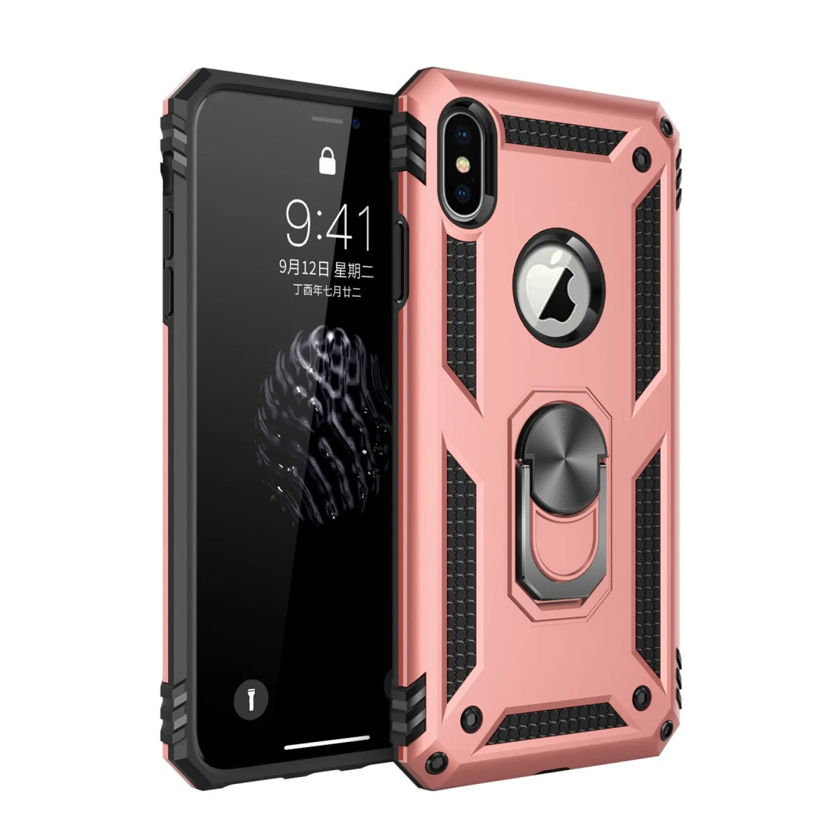 iPhone XS Max Silikon Kılıf - Rose, Sofya Yüzüklü, Ultra Koruma ve Signal Baskısız