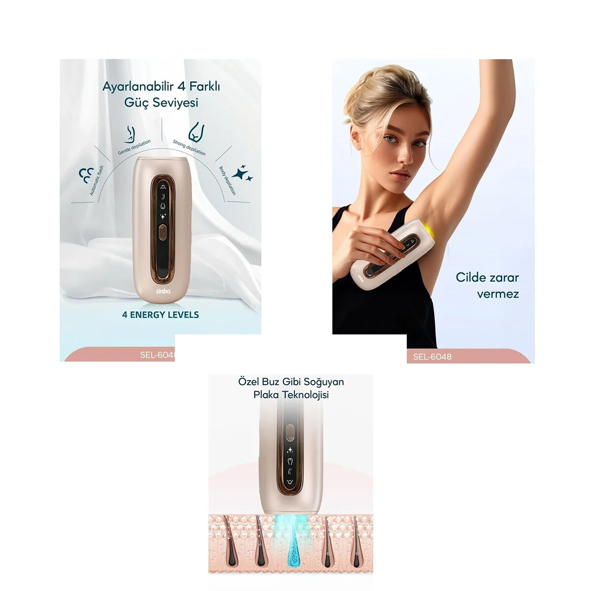 Ipl 3in1 Buz Lazer Epilatör - Epilasyon Cihazı 9 Kademe - Lcd Ekran Tüm Vücut Uygun Sel-6048 Bx40