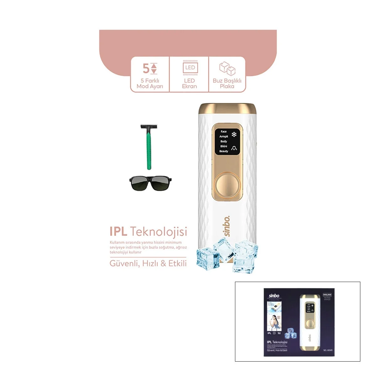 Ipl Buz Lazer Epilatör - Epilasyon Cihazı 5 Farklı Mod - Lcd Ekran Tüm Vücut Uygun Sel-6049 Bx40