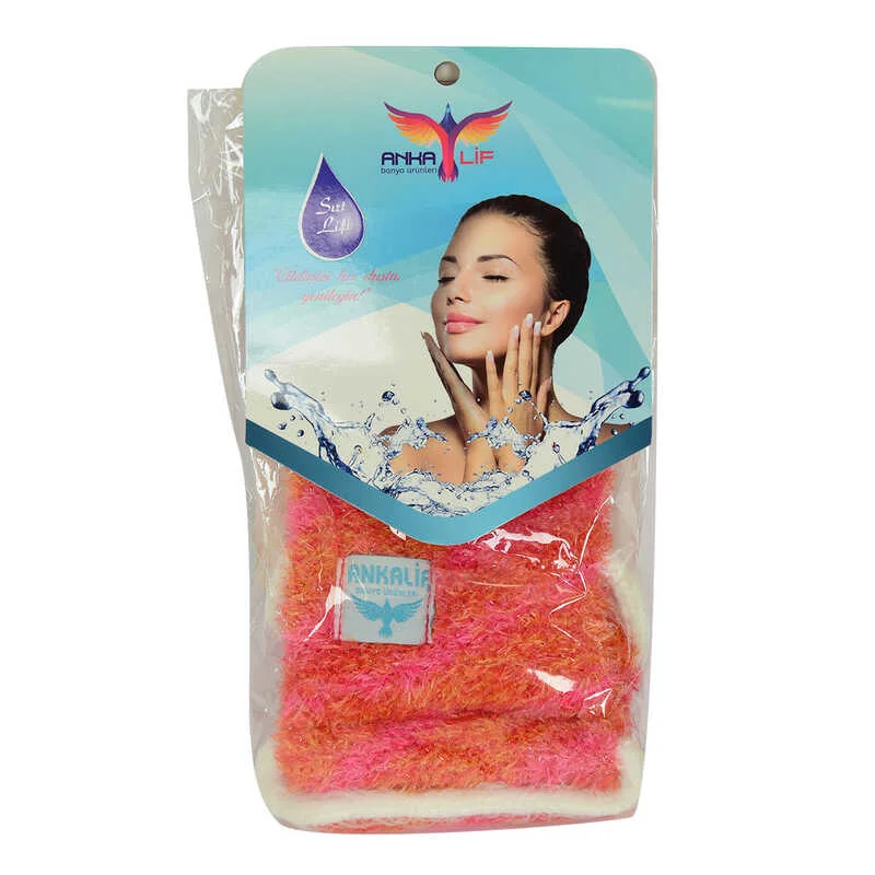 İpli Sırt ve Vücut Yumuşak Banyo Lifi Pembe-Tcu 56x10 Cm