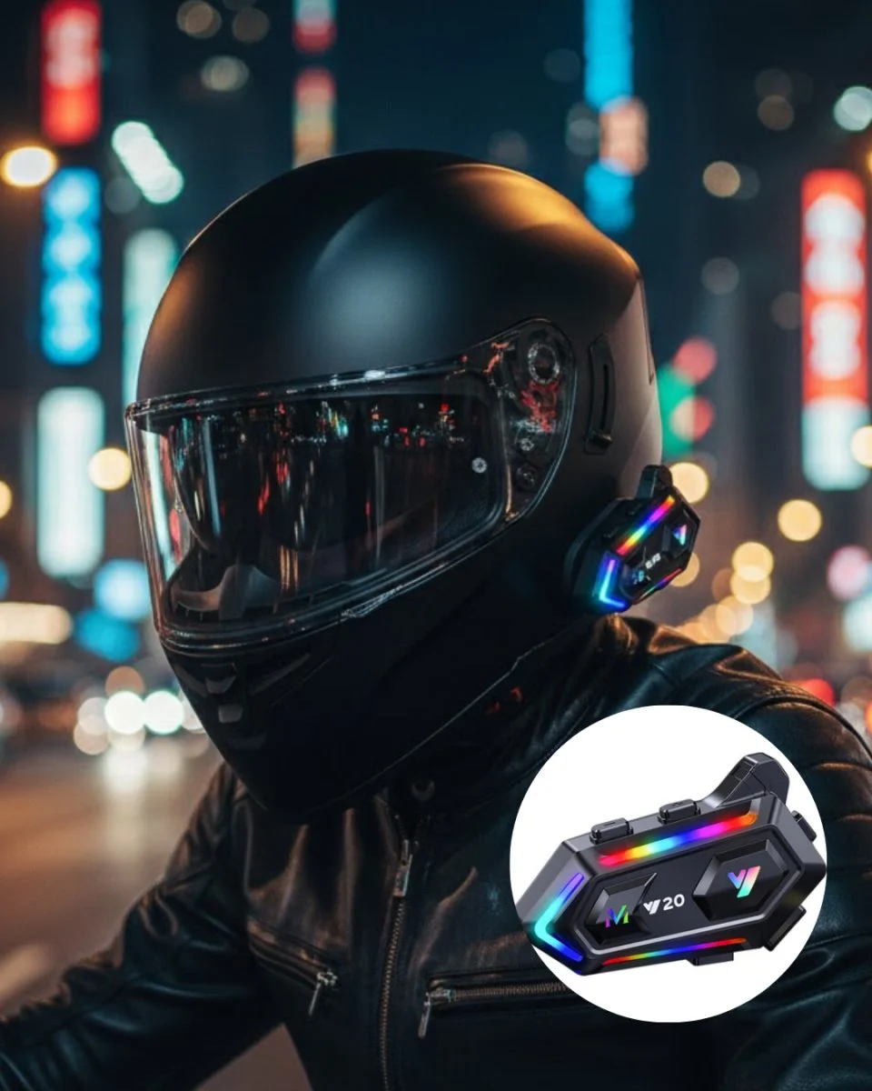 IPX6 Su Geçirmez Bluetooth Intercom 1000m Range RGB Işıklı - 25 Saat Pil Ömrü