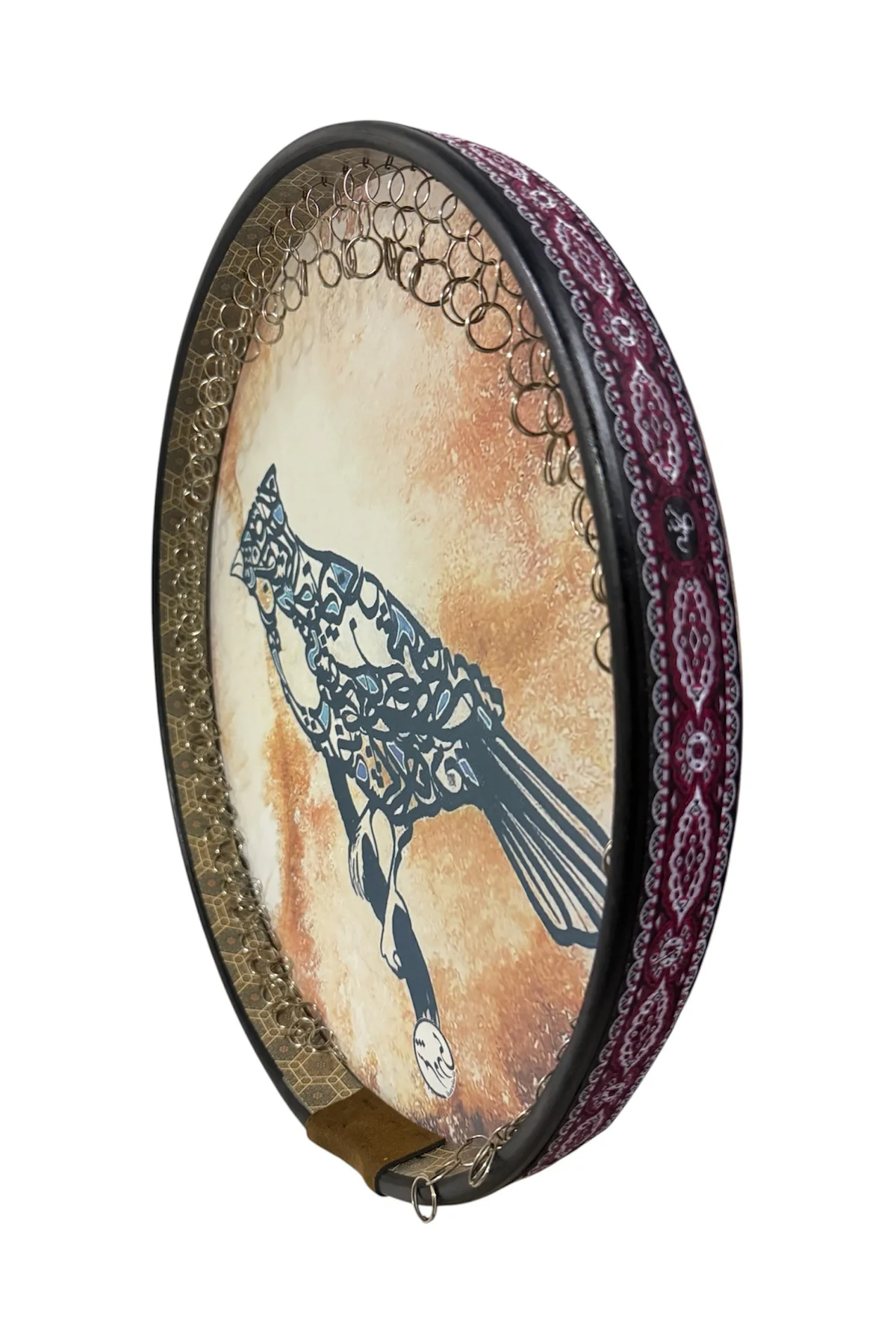 İran Erbane Bendir 55 cm Kuş Desenli Özel Seri | Halkalı | Kılıflı & Kutulu