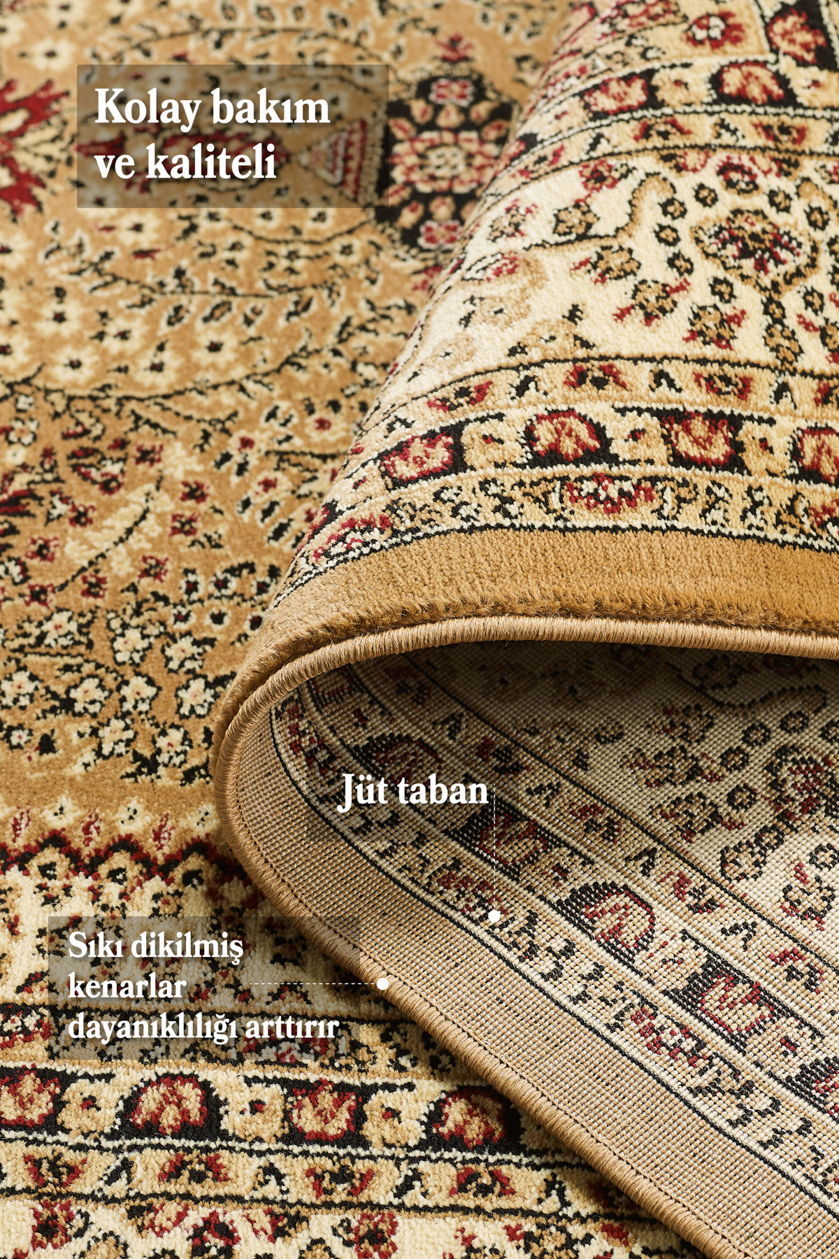 Anaska Home İran Tarzı Barok Süslemeli Bej Toz Vermez Oturma Odası Ve Salon H