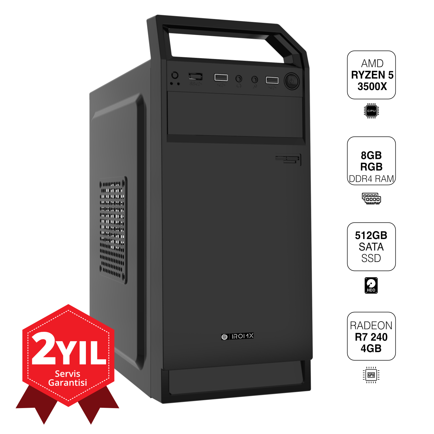 Diğer Marka İrb30-R501 Ryzen 5 3500X 8Gb 512Gb Ssd 4Gb R7 240 Kasa