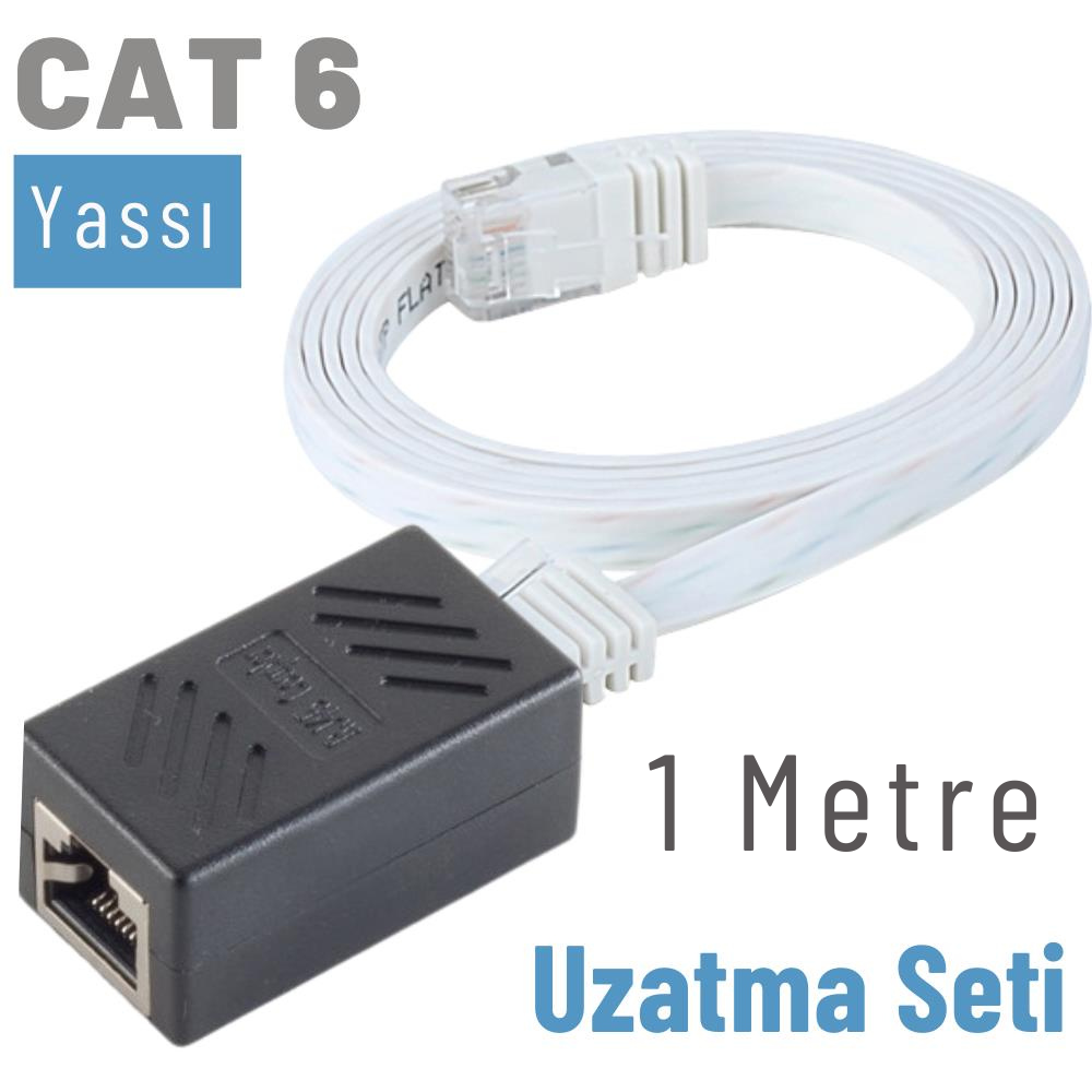 IRENIS 1 Metre CAT6 Kablo Uzatma Seti, Yassı Ethernet Kablo ve Ekleyici IRENIS 1 Metre CAT6 Kablo Uzatma Seti, Yassı Ethernet Kablo ve Ekleyici