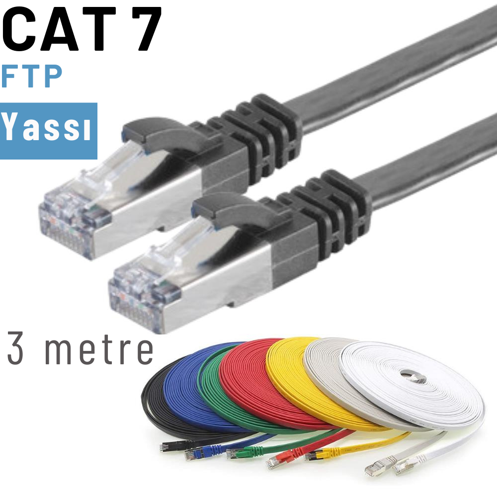 İrenis 3 Metre Cat7 Kablo Yassi Ftp Ethernet Network Lan Ağ Kablosu İrenis 3 Metre Cat7 Kablo Yassi Ftp Ethernet Network Lan Ağ Kablosu