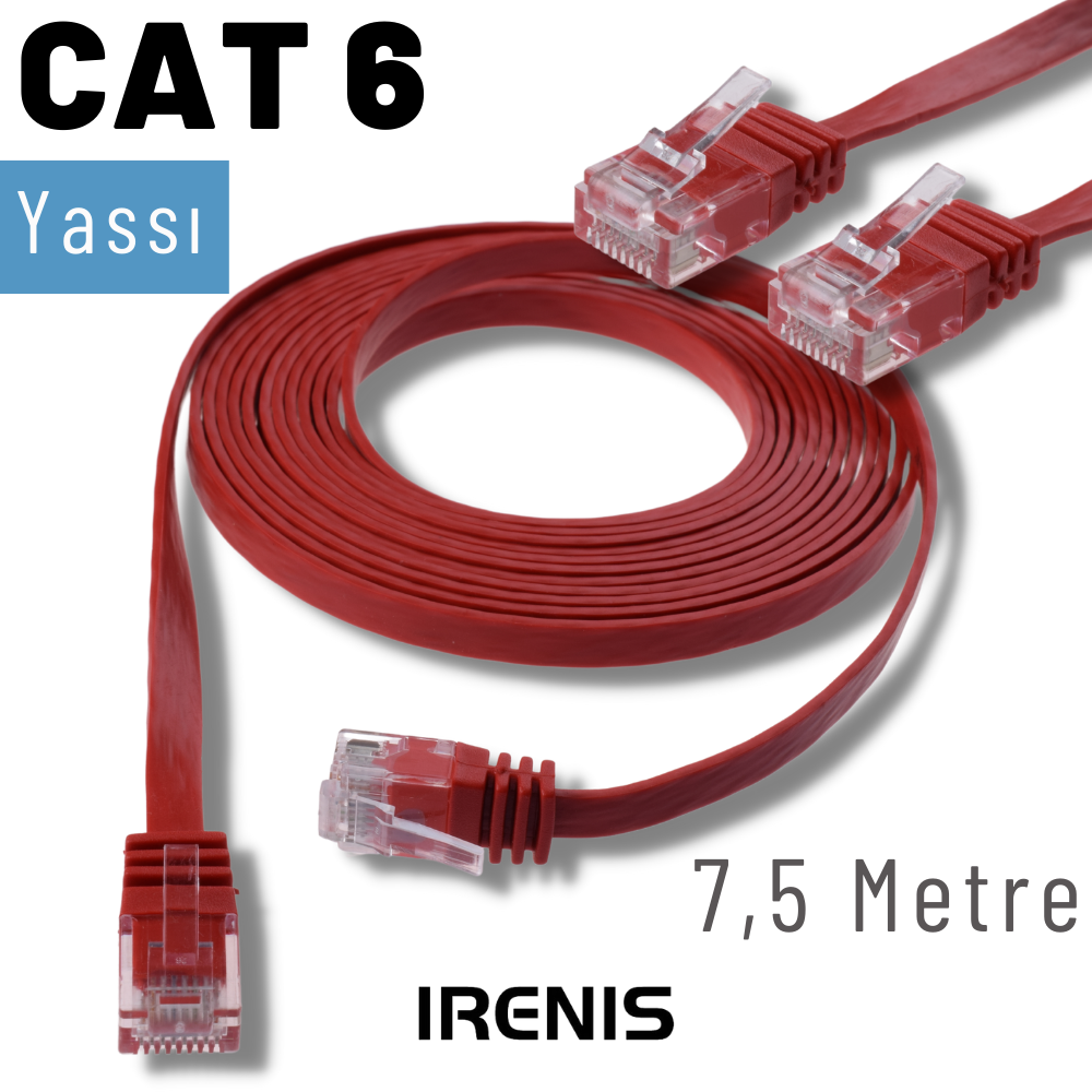 İrenis 7,5 Metre Cat6 Kablo Yassi Ethernet Network Lan Ağ İnternet Kablosu İrenis 7,5 Metre Cat6 Kablo Yassi Ethernet Network Lan Ağ İnternet Kablosu