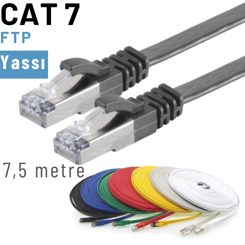 IRENIS 7,5 Metre CAT7 Kablo Yassı FTP Ethernet Network LAN Ağ Kablosu IRENIS 7,5 Metre CAT7 Kablo Yassı FTP Ethernet Network LAN Ağ Kablosu