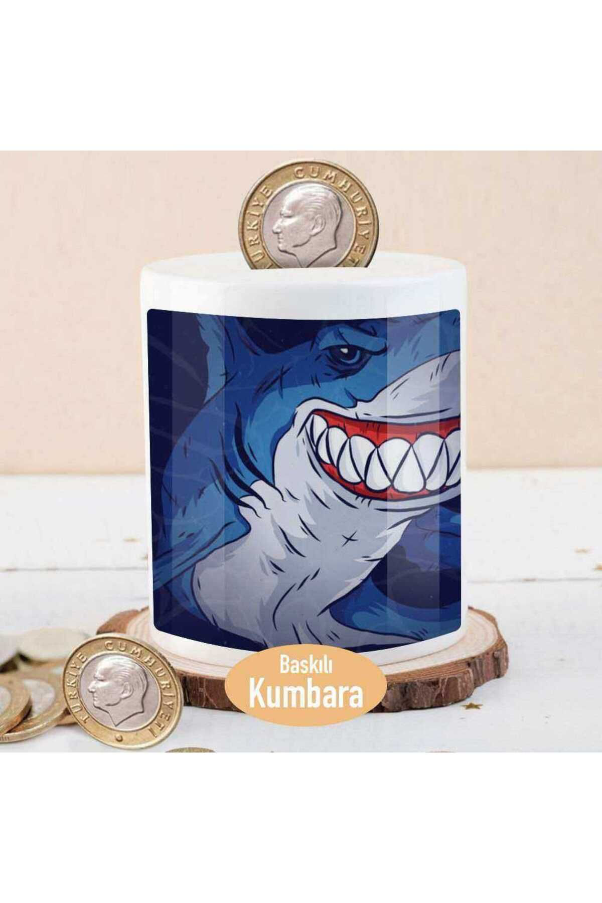 Cnpromosyon İri Dişli Vahşi Köpek Baliği Baskili Para Birikim Kumbarasi-5B55c