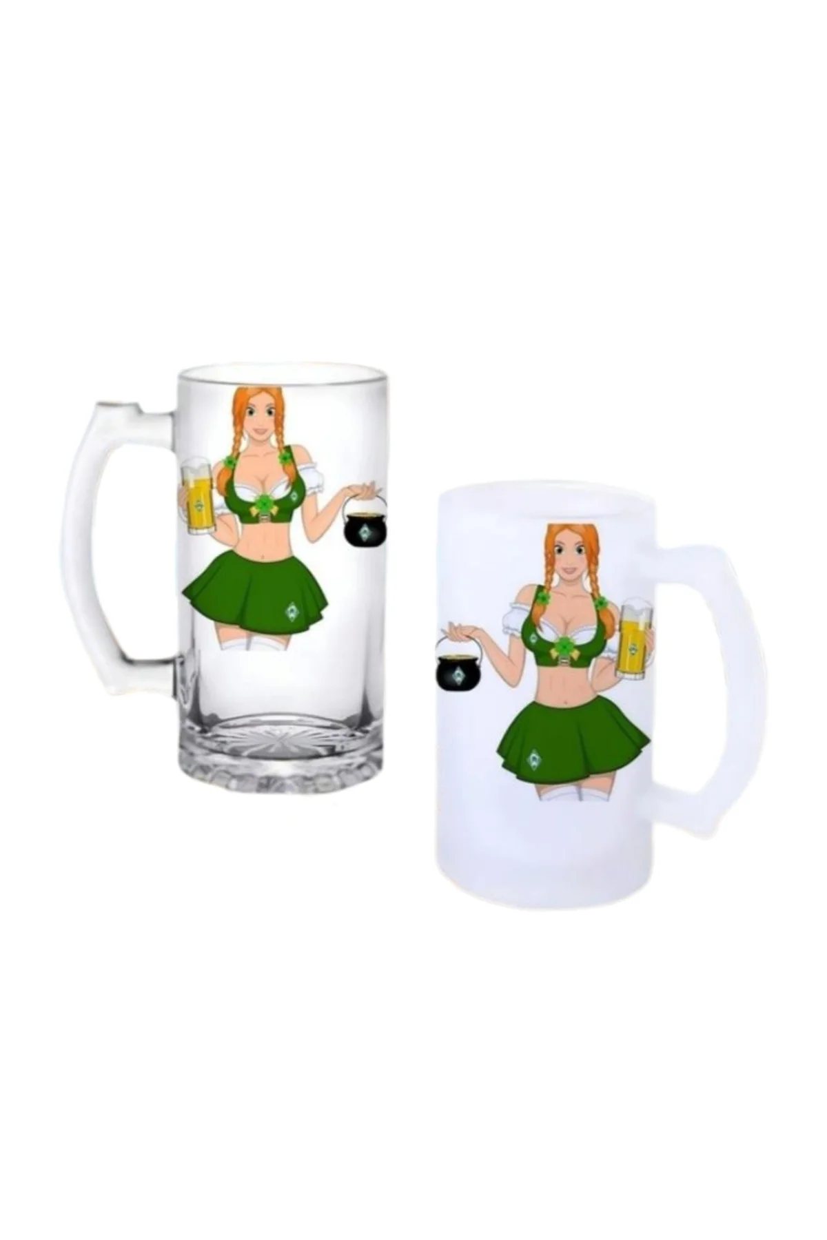 İrish Pub Girl Kulplu Bira Bardağı Buzlu veya Şeffaf Seçenekli 01