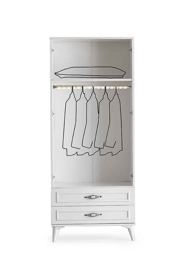 Sivas Gözde Mobilya İrmak 2 Kapili 2 Çekmeceli Gardirop Elbise Dolabi 80X48x195cm