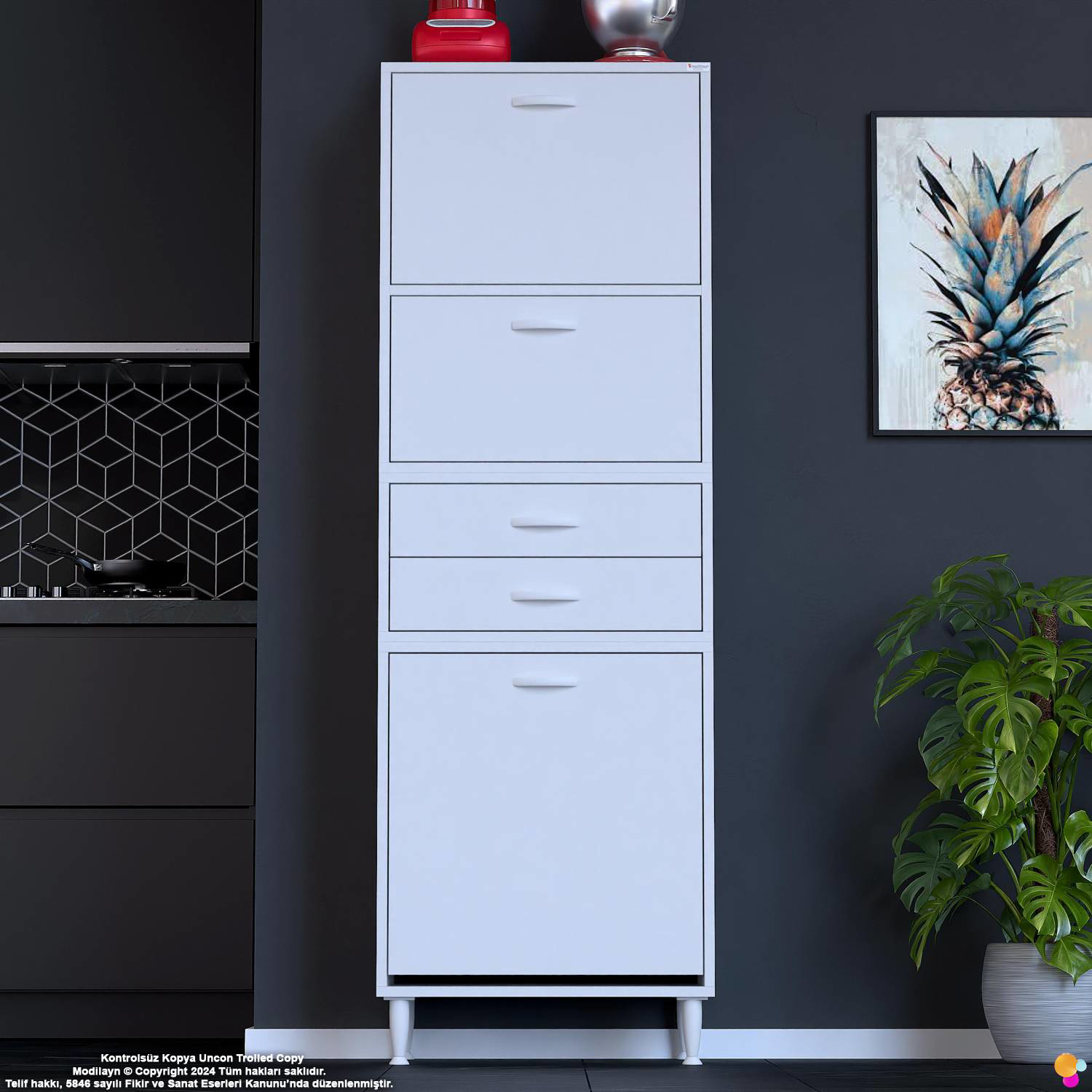 Irmak 60 cm  Sepetli Çok Amaçlı Üst Çift Kapaklı 2 Çekmeceli Mutf - Görsel 3