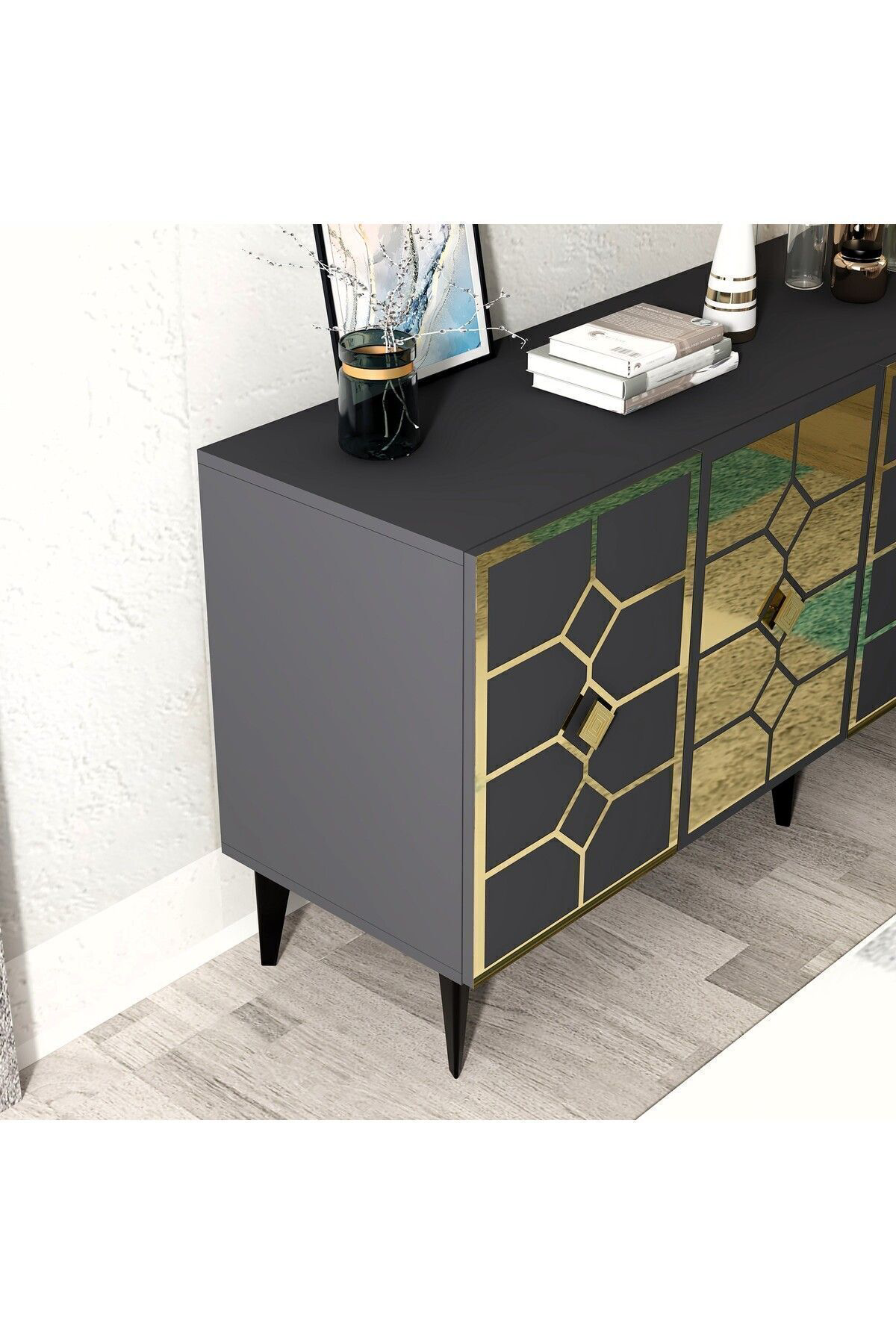 Cantek Dizayn İrmak Konsol Antrasit-Altin