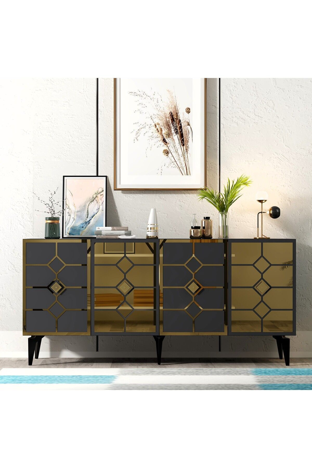 Cantek Dizayn İrmak Konsol Antrasit-Altin