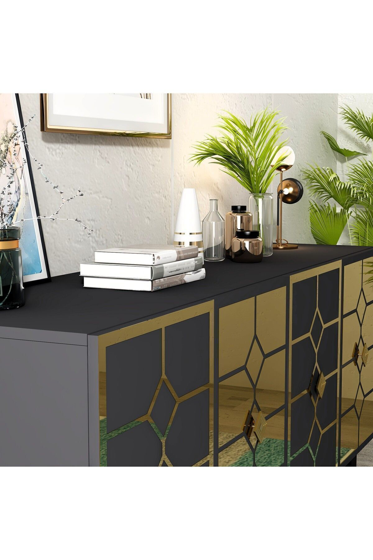 Cantek Dizayn İrmak Konsol Antrasit-Altin