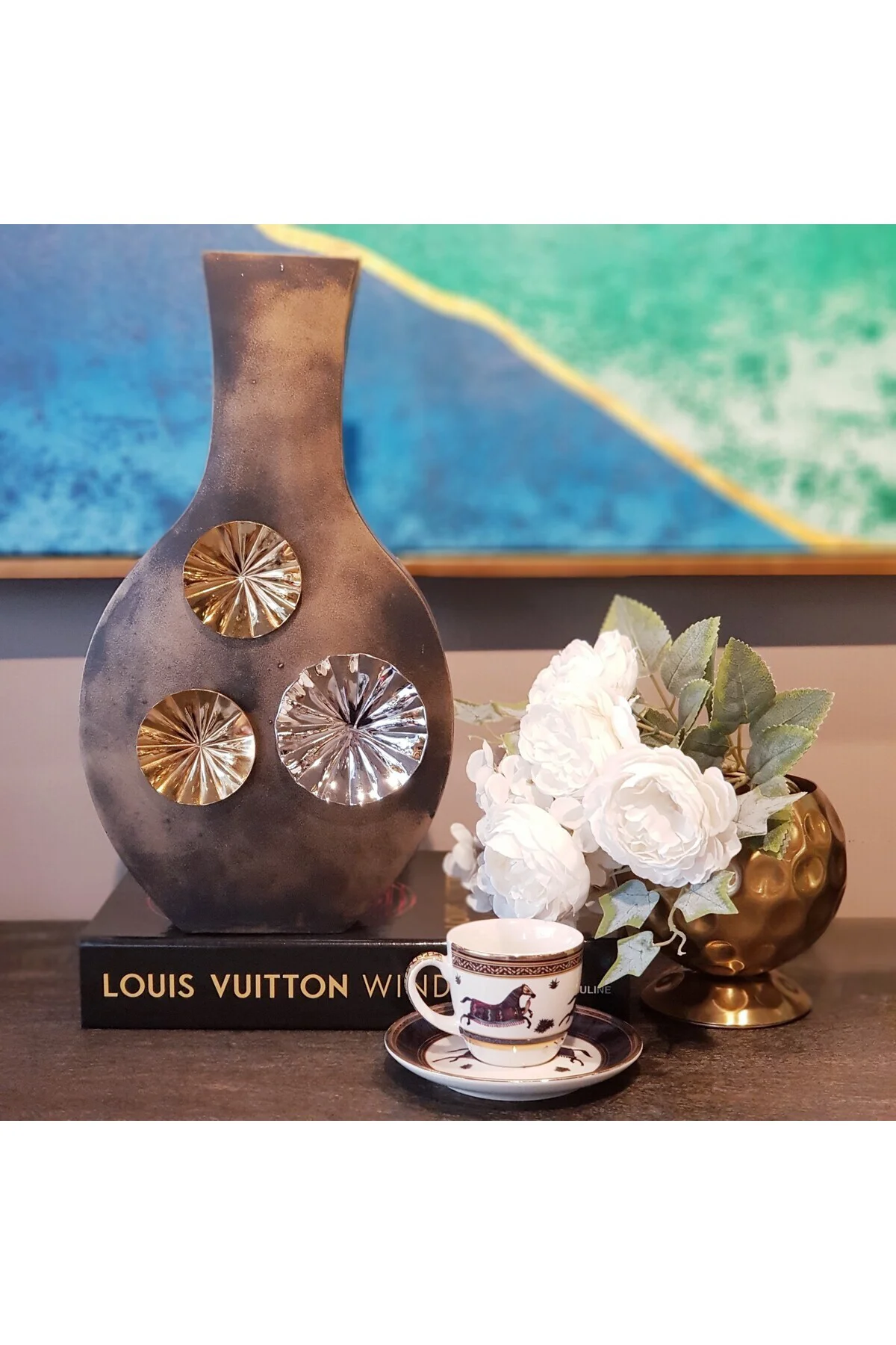 Iron Lotus Metal Vazo 33cm