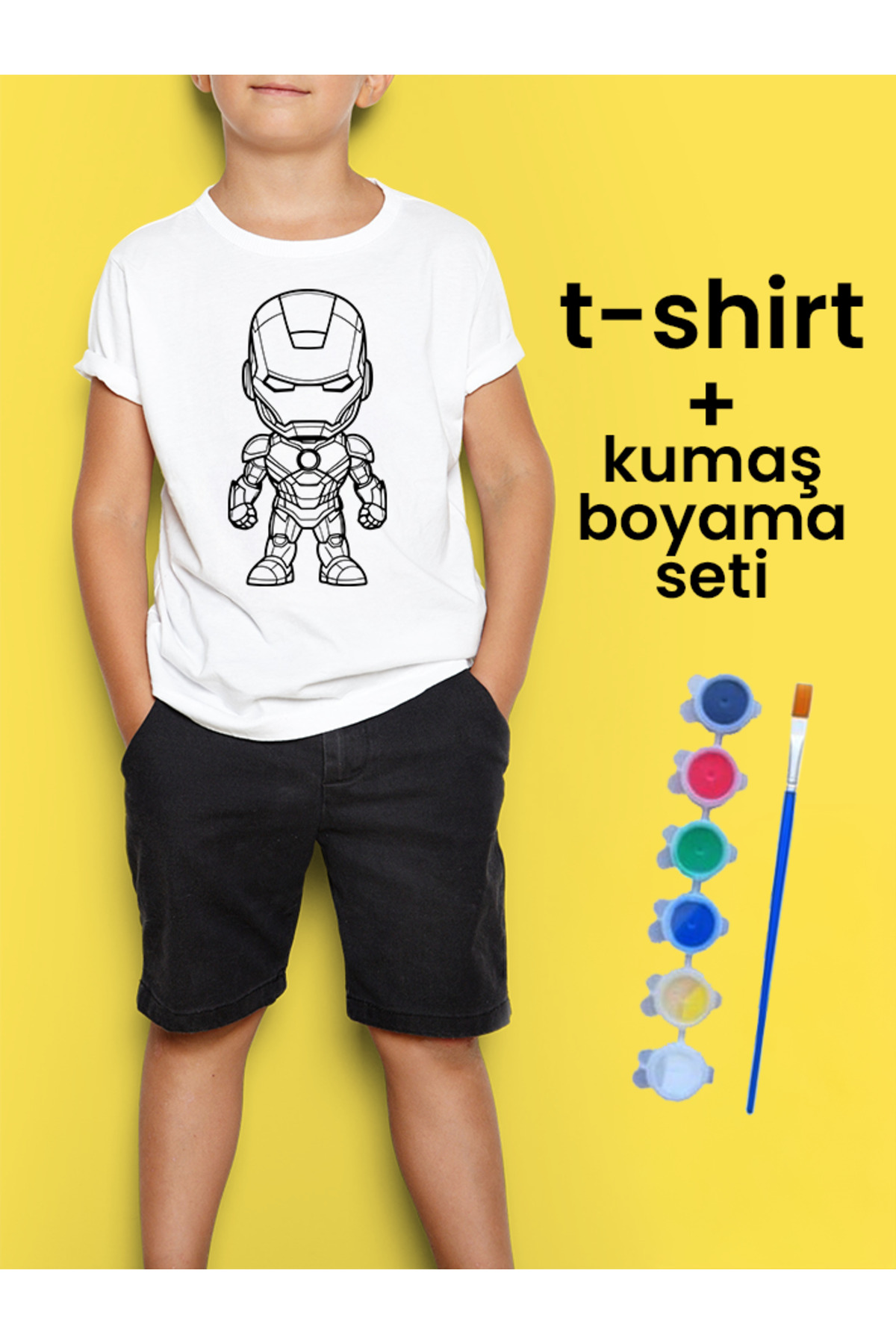 Iron Man Tişört Boyama Seti – Çocuk Full Set Fırçalı, Kreatif Elb