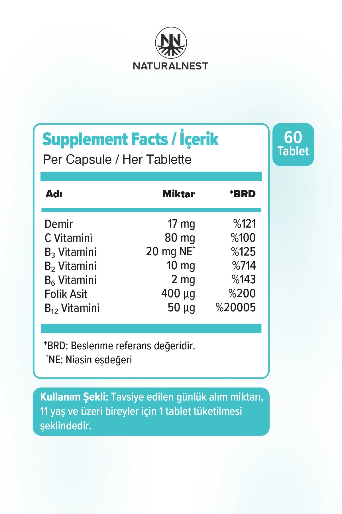 Iron Pro Demir Takviyesi 17 mg 60 Kapsül - C Vitamini, B2, B3, B6, B12, Folik Asit - Görsel 2