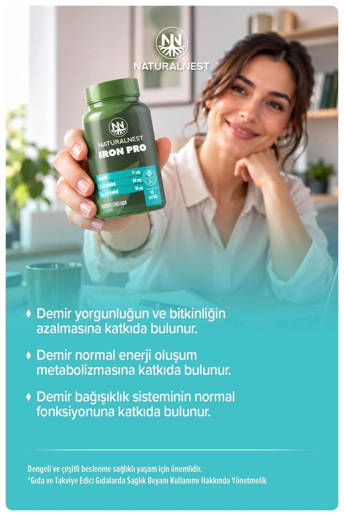 Iron Pro Demir Takviyesi 17 mg 60 Kapsül - C Vitamini, B2, B3, B6, B12, Folik Asit - Görsel 4