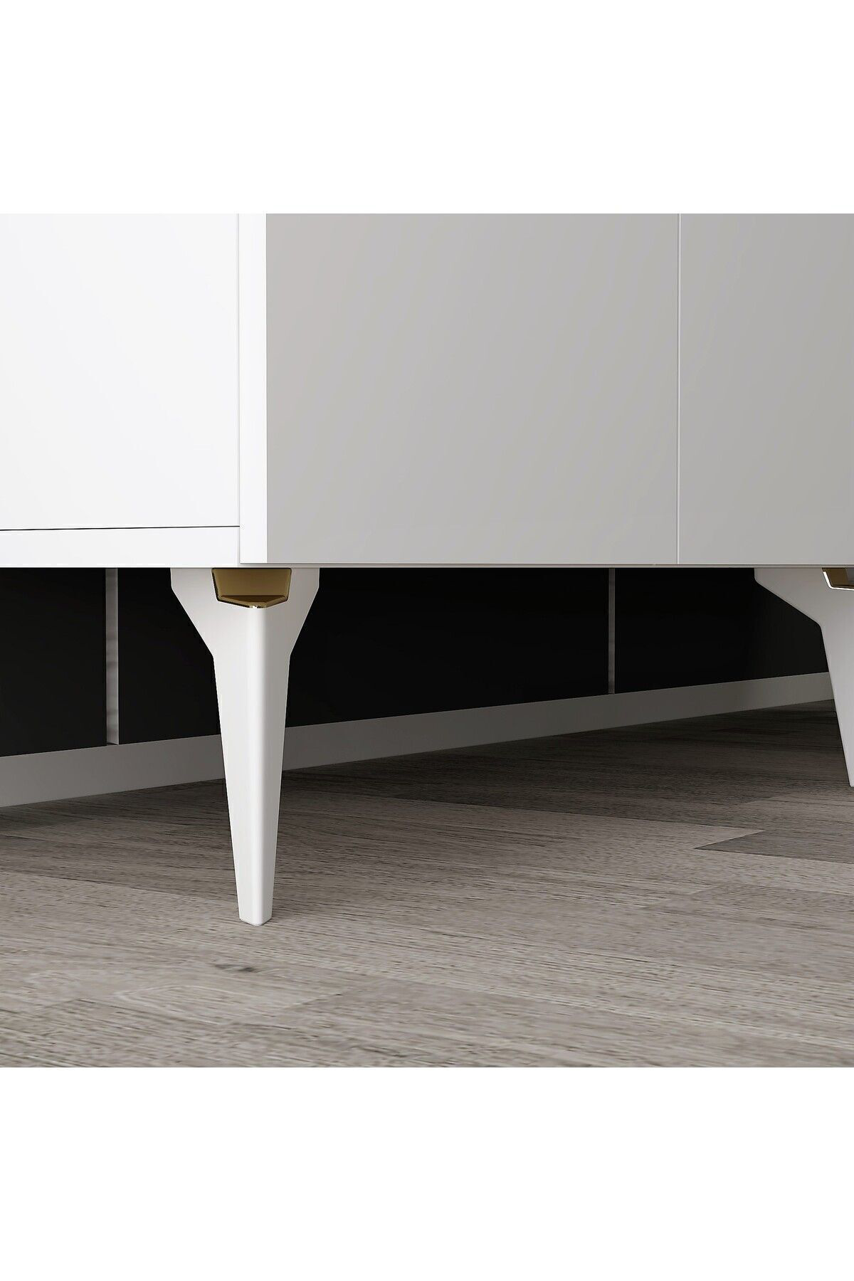 Cantek Dizayn İrris Konsol 4 Kapakli Rafli Beyaz-Altin