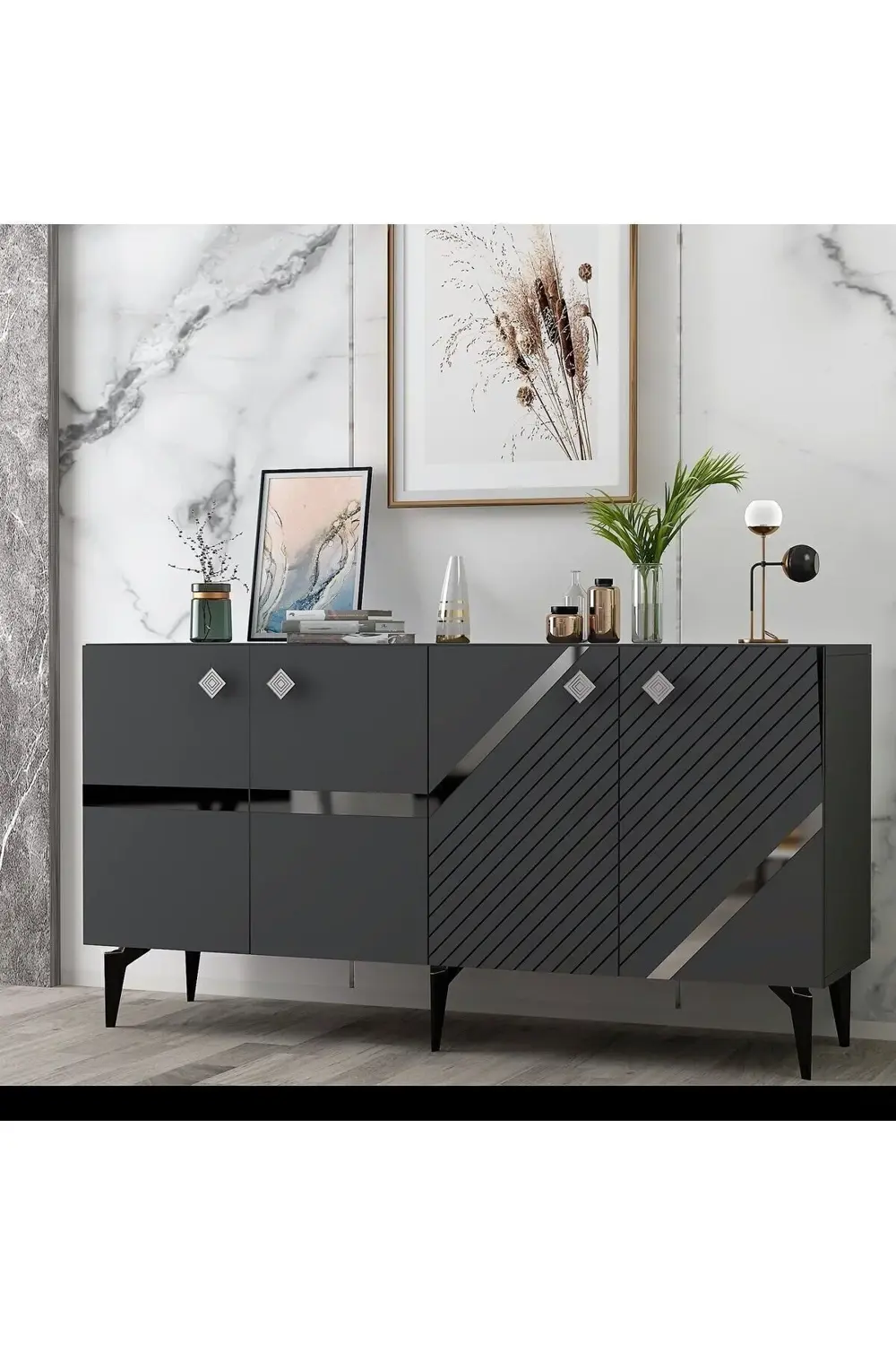 İRRİS KONSOL 4 KAPAKLI RAFLI ANTRASİT-GÜMÜŞ