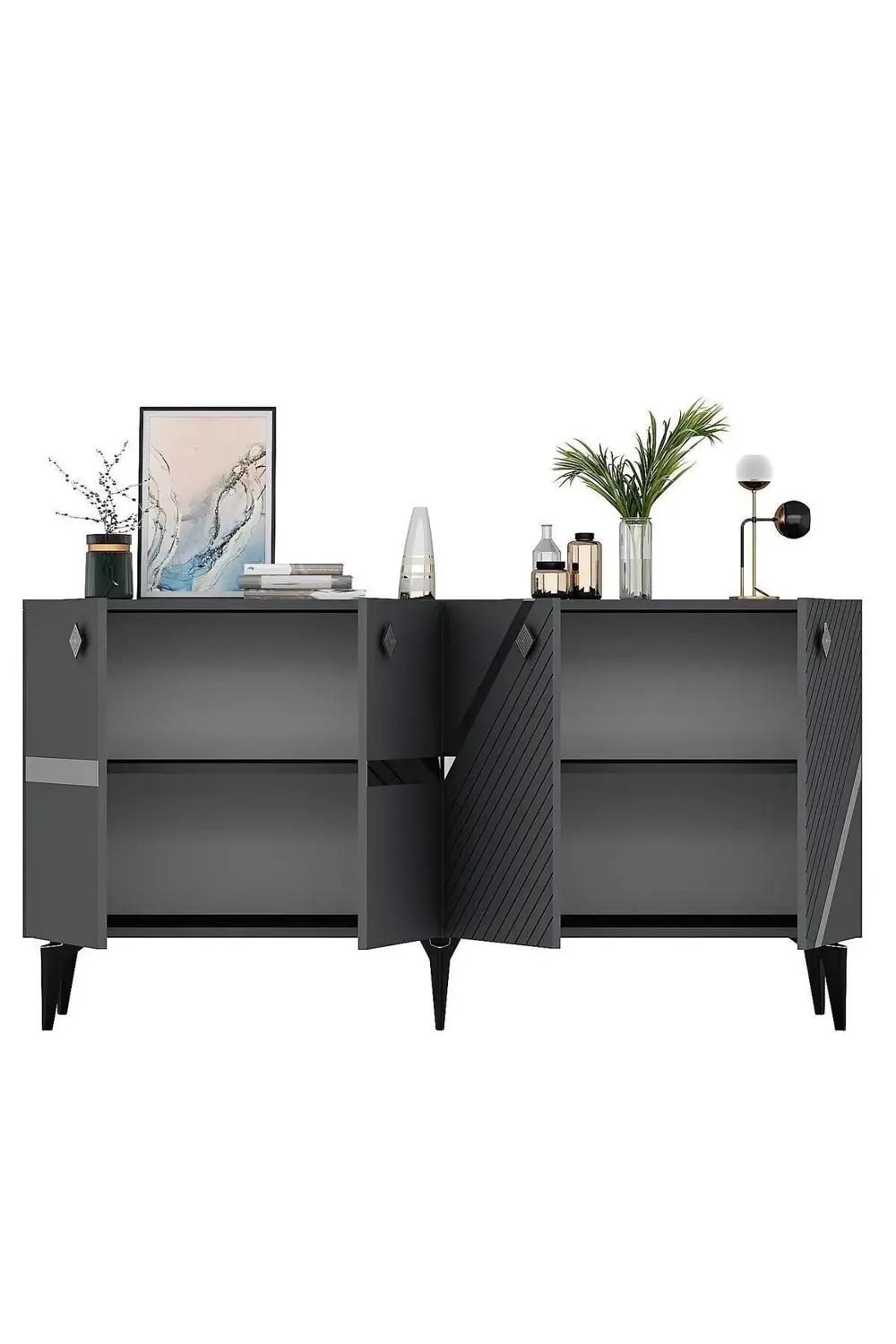 İRRİS KONSOL 4 KAPAKLI RAFLI ANTRASİT-GÜMÜŞ