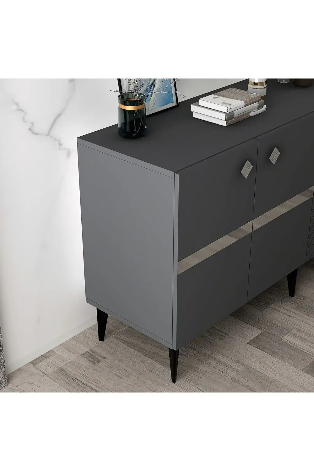 İRRİS KONSOL 4 KAPAKLI RAFLI ANTRASİT-GÜMÜŞ