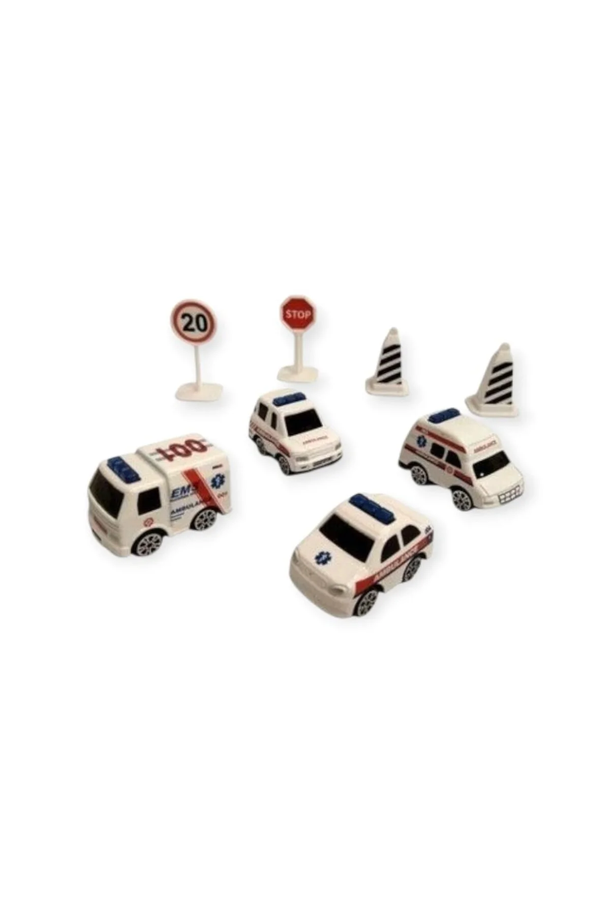 İş Makinaları 8 Parça Araç Seti - Ambulans Seti (Lisinya)