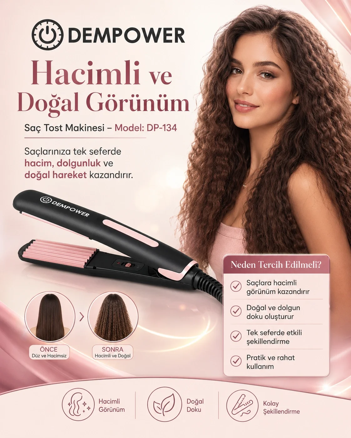 Isı Kontrollü Saç Tost Makinesi Hacimli Saç Görünümü İçin Elektrikli Şekillendirici Cihaz