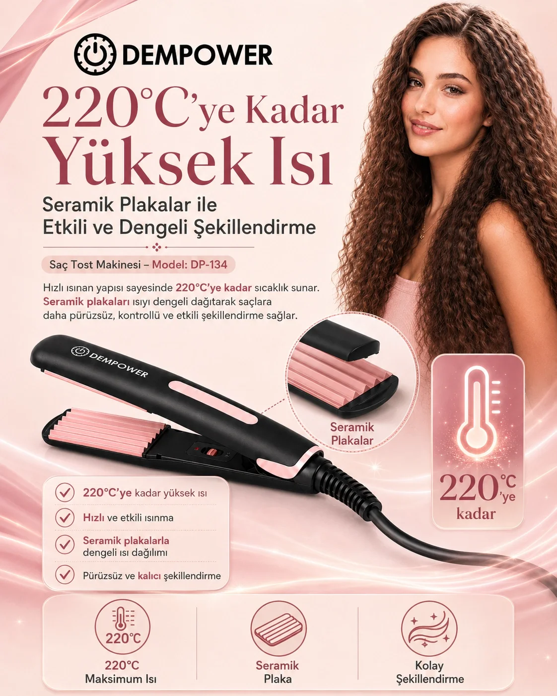 Isı Kontrollü Saç Tost Makinesi Hacimli Saç Görünümü İçin Elektrikli Şekillendirici Cihaz