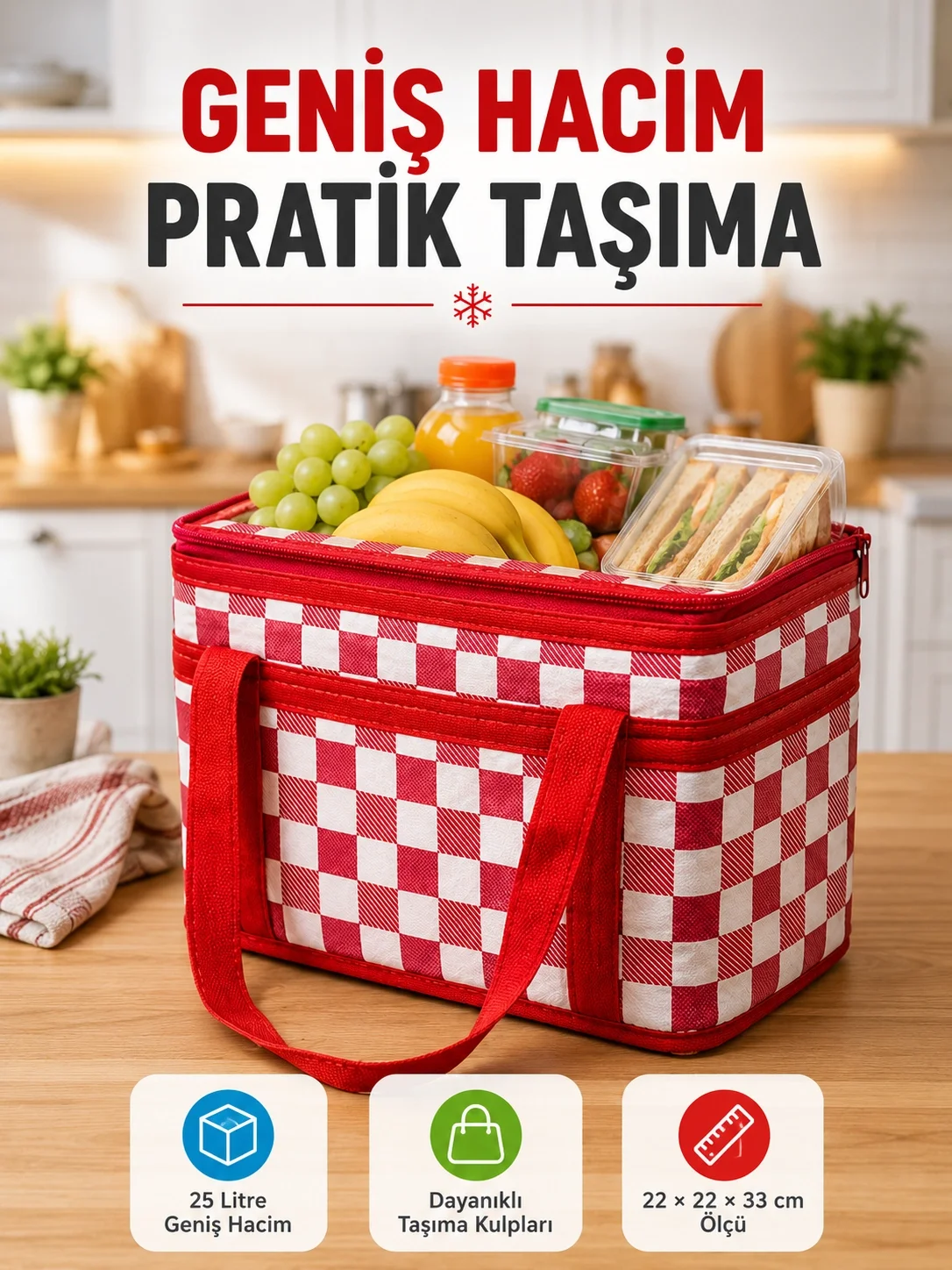 Isı Yalıtımlı Termos Piknik Çantası Geniş Hacimli Soğuk ve Sıcak Taşıma Çantası