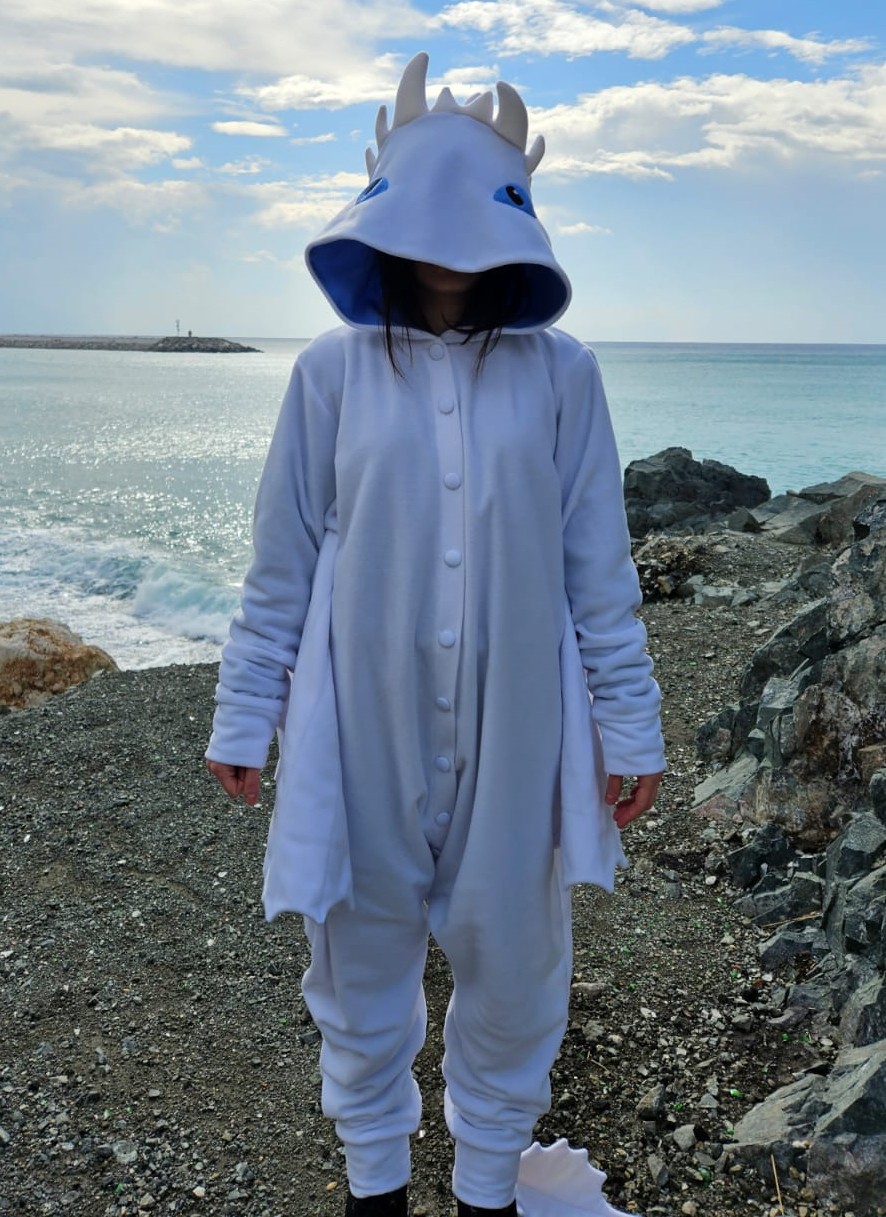 Işığın Öfkesi Ejderha Kostümü Yetişkin | Beyaz Ejderha Pijama Tul