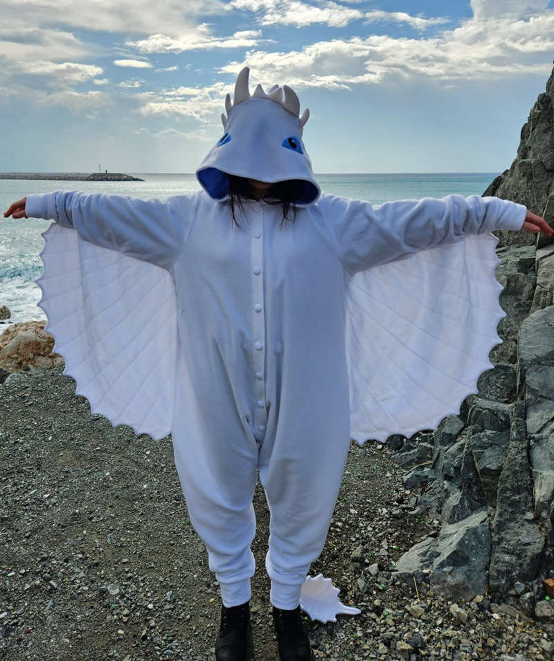 Işığın Öfkesi Ejderha Kostümü Yetişkin | Beyaz Ejderha Pijama Tul