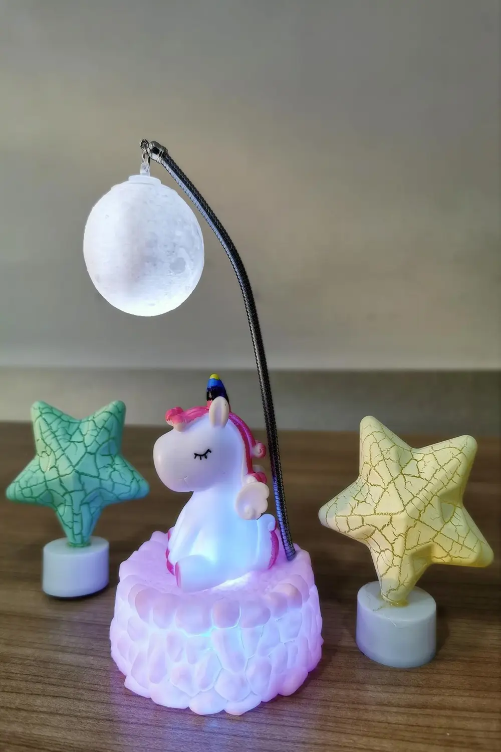Işık Altında Renk Değiştiren Pembe Unicorn Dekoratif Gece Lambası
