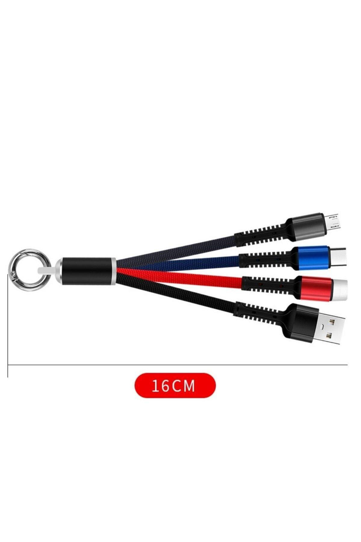 Ok Aksesuar İşikli Anahtarlik Model 3 İn 1 Usb Çikişli Mikro,Type-C Ve İphone