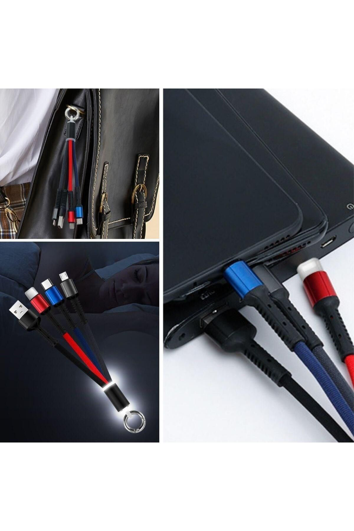 Ok Aksesuar İşikli Anahtarlik Model 3 İn 1 Usb Çikişli Mikro,Type-C Ve İphone